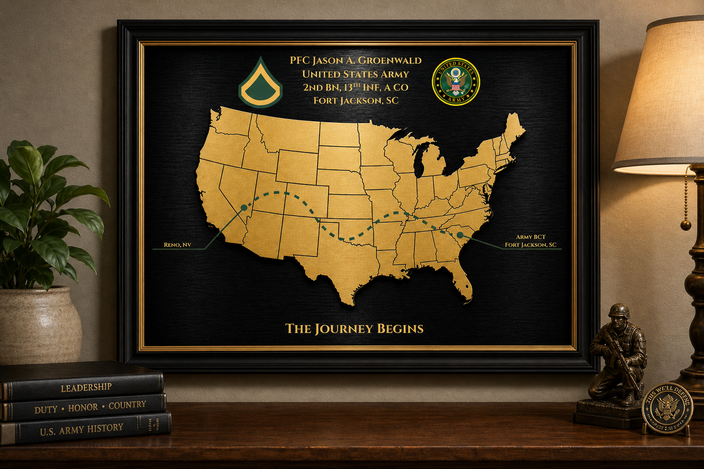 Personalized Army Basic Training Map Gift | Fort Jackson / Fort Sill / Fort Benning | Army BCT Graduation Gift | New Soldier Keepsake