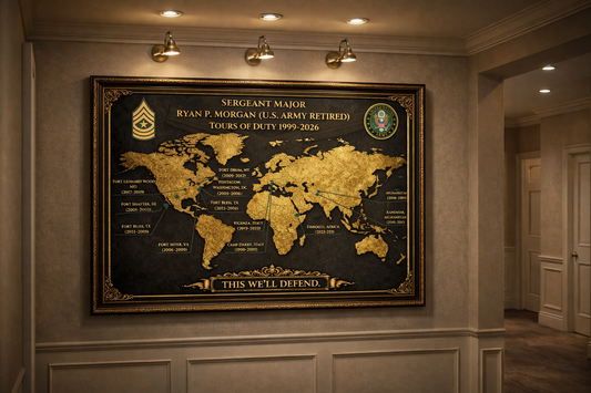Personalized Army Retirement Map – Custom Army Duty Station Tribute