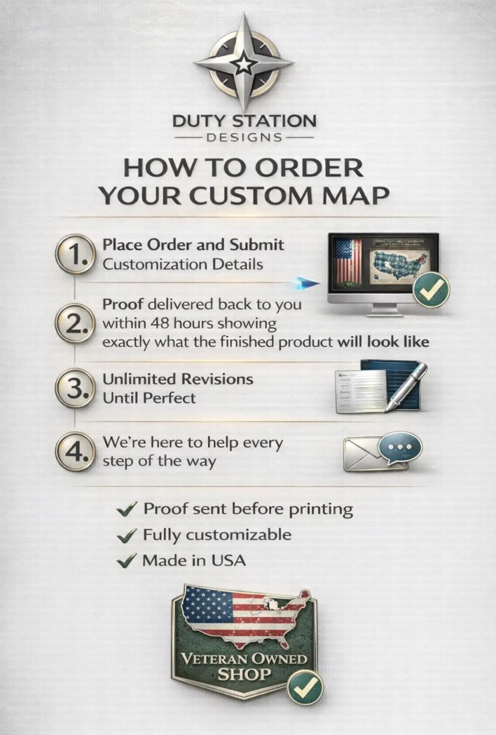 Personalized Army Retirement Map – Custom Army Duty Station Tribute