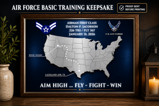 Personalized Air Force Basic Training Map Gift | Lackland AFB Graduation Gift | Air Force Enlistment Gift | New Airman Keepsake