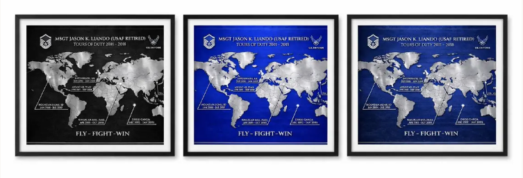 Personalized Air Force Retirement Map – Custom USAF Duty Station Tribute Print