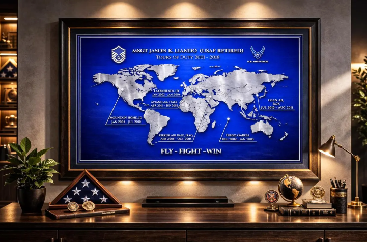 Personalized Air Force Retirement Map – Custom USAF Duty Station Tribute Print