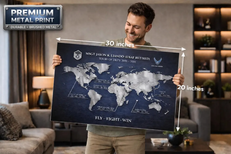 Personalized Air Force Retirement Map – Custom USAF Duty Station Tribute Print