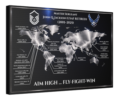Personalized Air Force Retirement Gift – Custom Duty Station Map