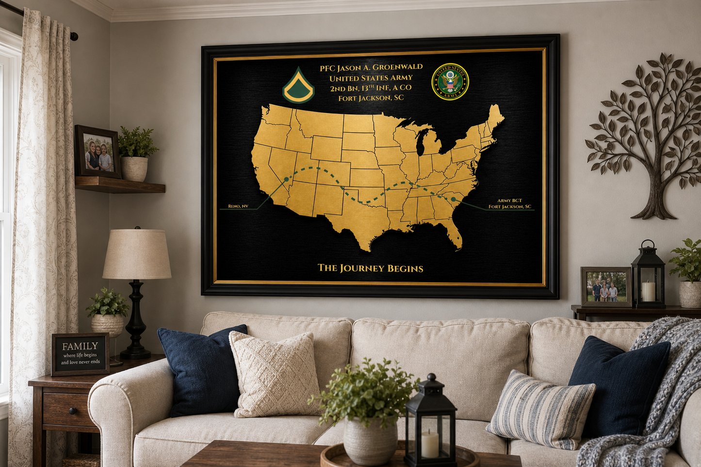Personalized Army Basic Training Map Gift | Fort Jackson / Fort Sill / Fort Benning | Army BCT Graduation Gift | New Soldier Keepsake