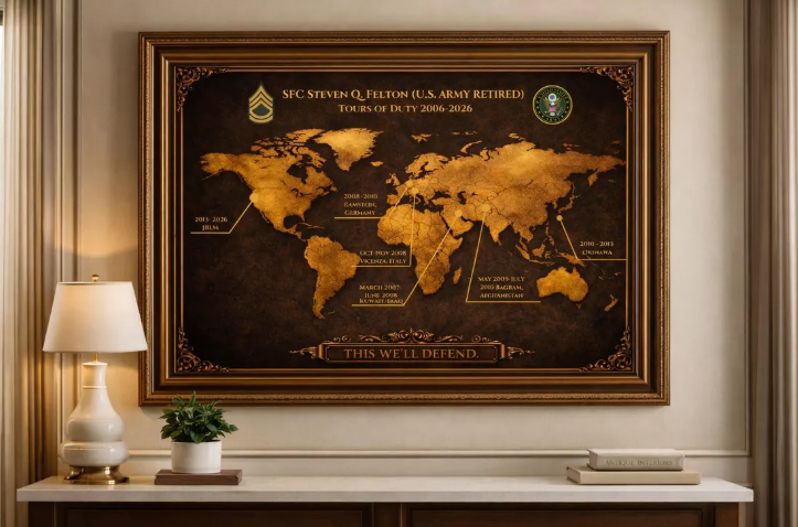 Personalized Army Retirement Map – Custom Army Duty Station Tribute