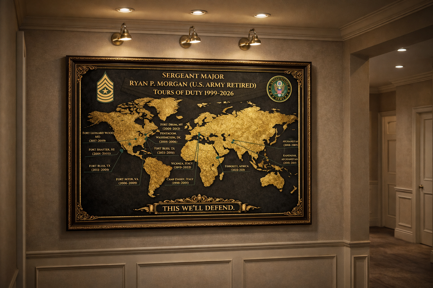 Personalized Army Retirement Map – Custom Army Duty Station Tribute