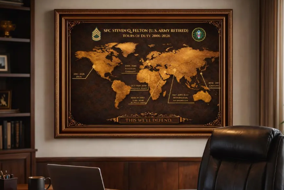 Personalized Army Retirement Map – Custom Army Duty Station Tribute
