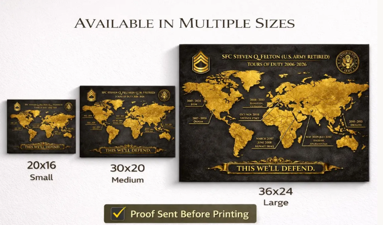 Personalized Army Retirement Map – Custom Army Duty Station Tribute