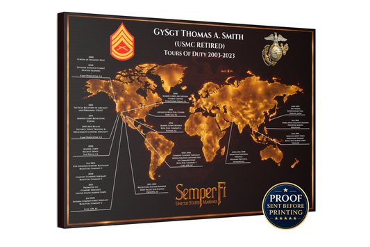 Personalized Marine Retirement Map – Custom Marine Duty Station Tribute