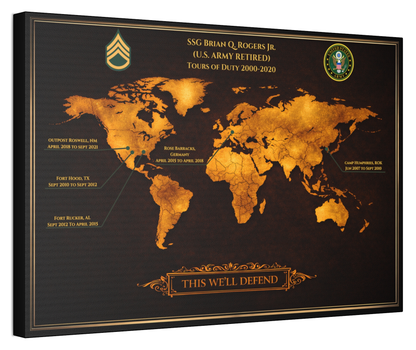 Personalized Army Retirement Gift – Custom Army Duty Station Map