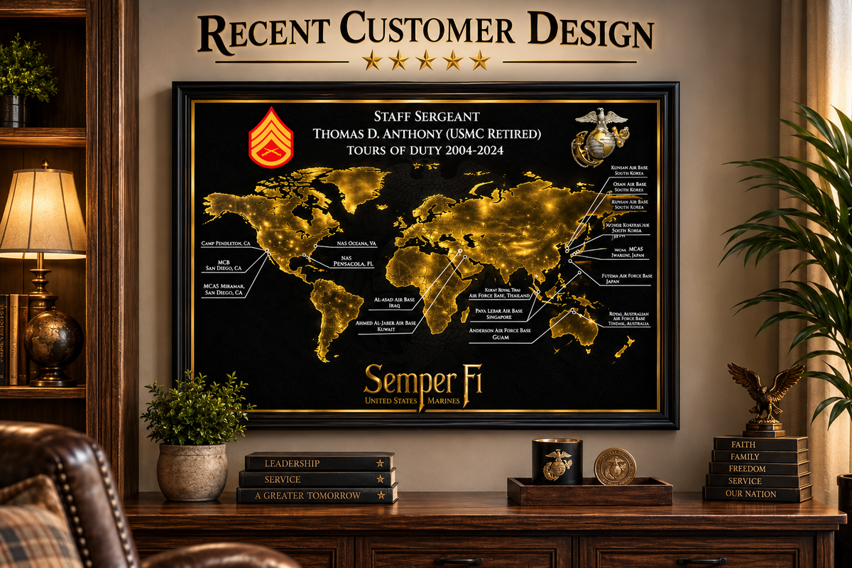 Personalized Marine Retirement Map – Custom Marine Duty Station Tribute