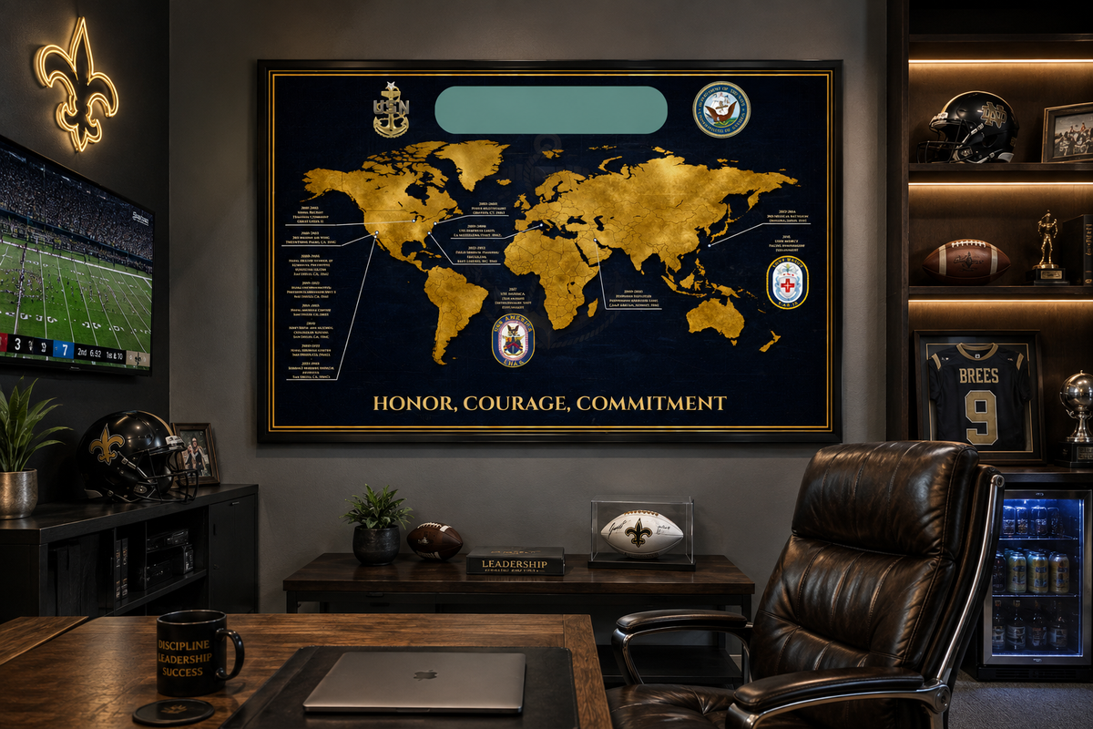 Personalized Navy Retirement Map – Custom Navy Duty Station Tribute