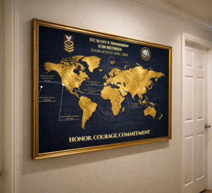 Personalized Navy Retirement Map – Custom Navy Duty Station Tribute