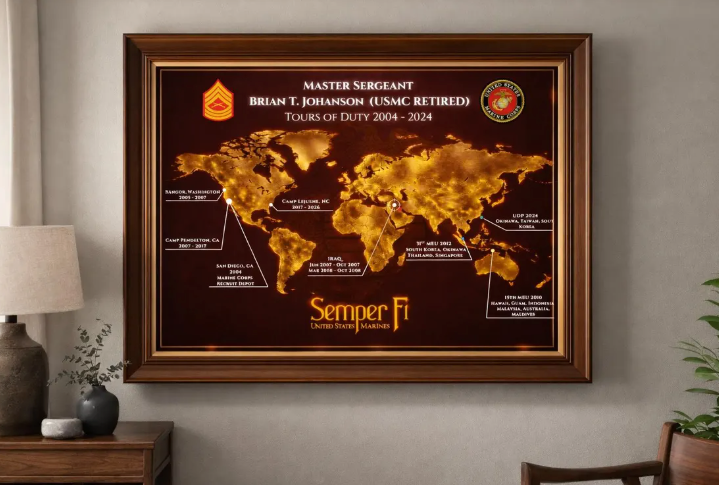 Personalized Marine Retirement Map – Custom Marine Duty Station Tribute (Copy)