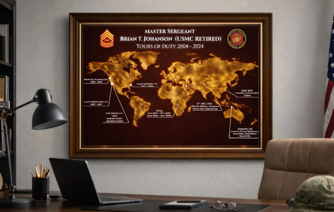 Personalized Marine Retirement Map – Custom Marine Duty Station Tribute (Copy)