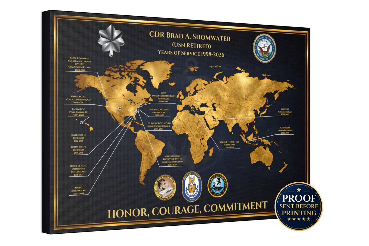 Personalized Navy Retirement Map – Custom Navy Duty Station Tribute