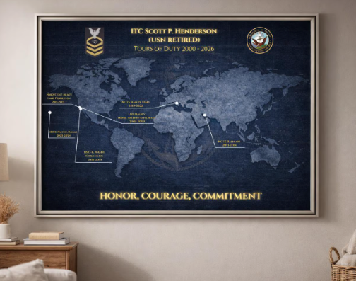 Personalized Navy Retirement Map – Custom Navy Duty Station Tribute