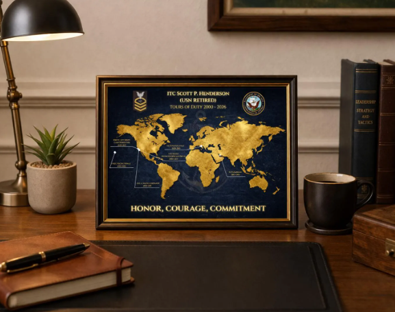 Personalized Navy Retirement Map – Custom Navy Duty Station Tribute