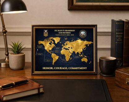 Personalized Navy Retirement Gift – Custom Navy Duty Station Map