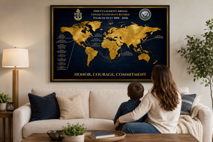 Personalized Navy Retirement Gift – Custom Navy Duty Station Map