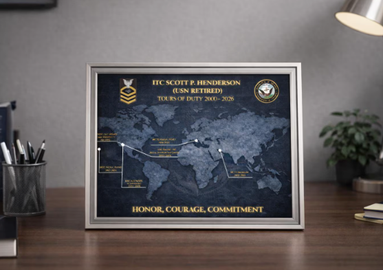 Personalized Navy Retirement Map – Custom Navy Duty Station Tribute