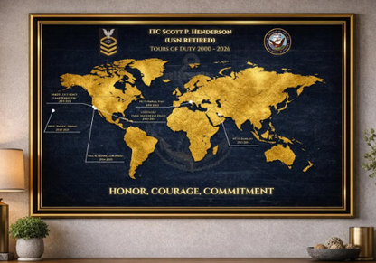 Personalized Navy Retirement Gift – Custom Navy Duty Station Map