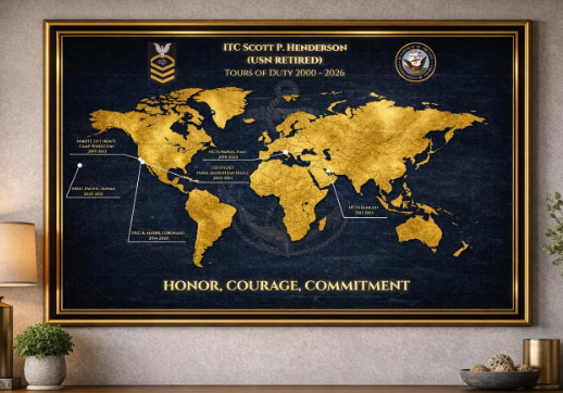 Personalized Navy Retirement Map – Custom Navy Duty Station Tribute