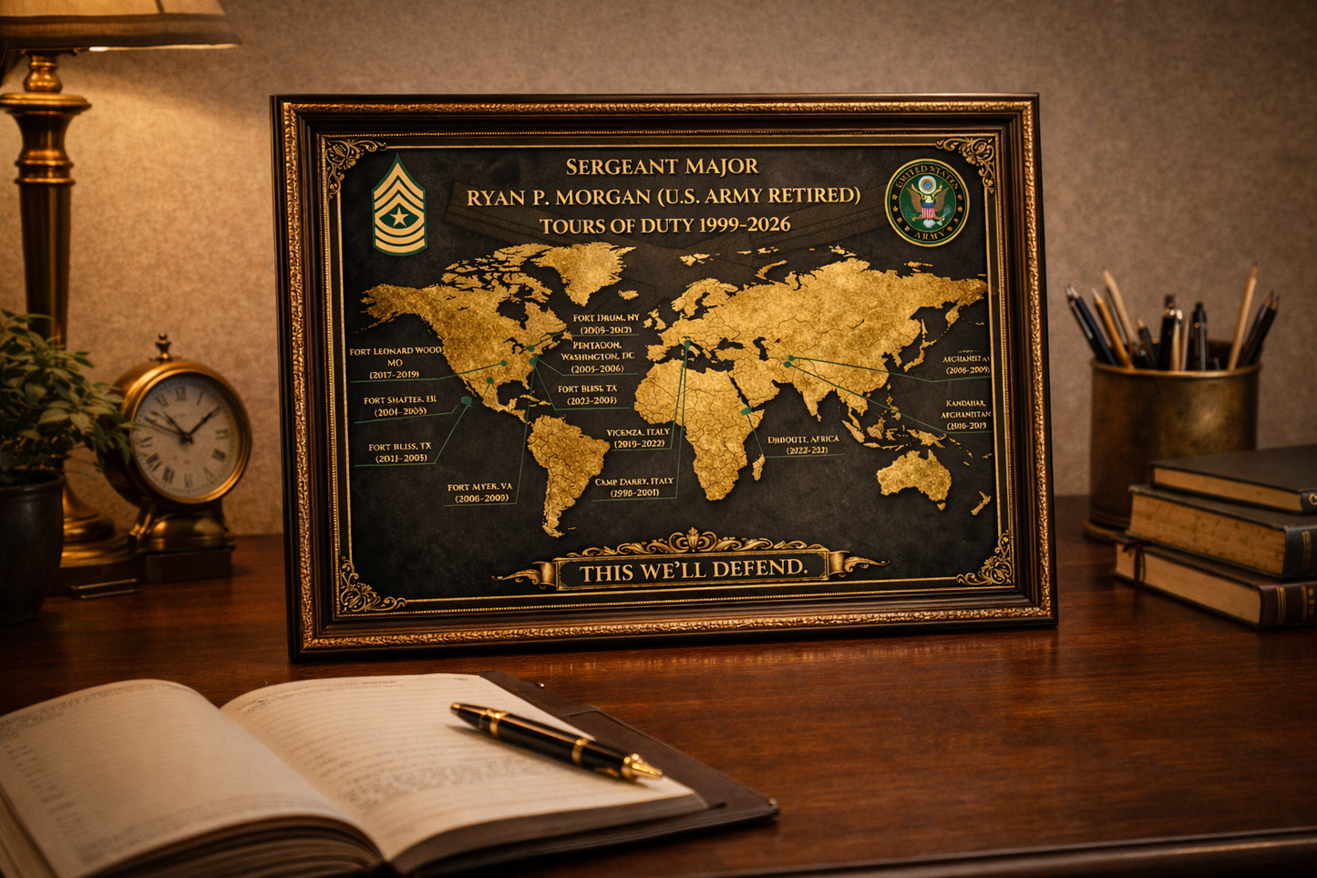 Personalized Army Retirement Map – Custom Army Duty Station Tribute