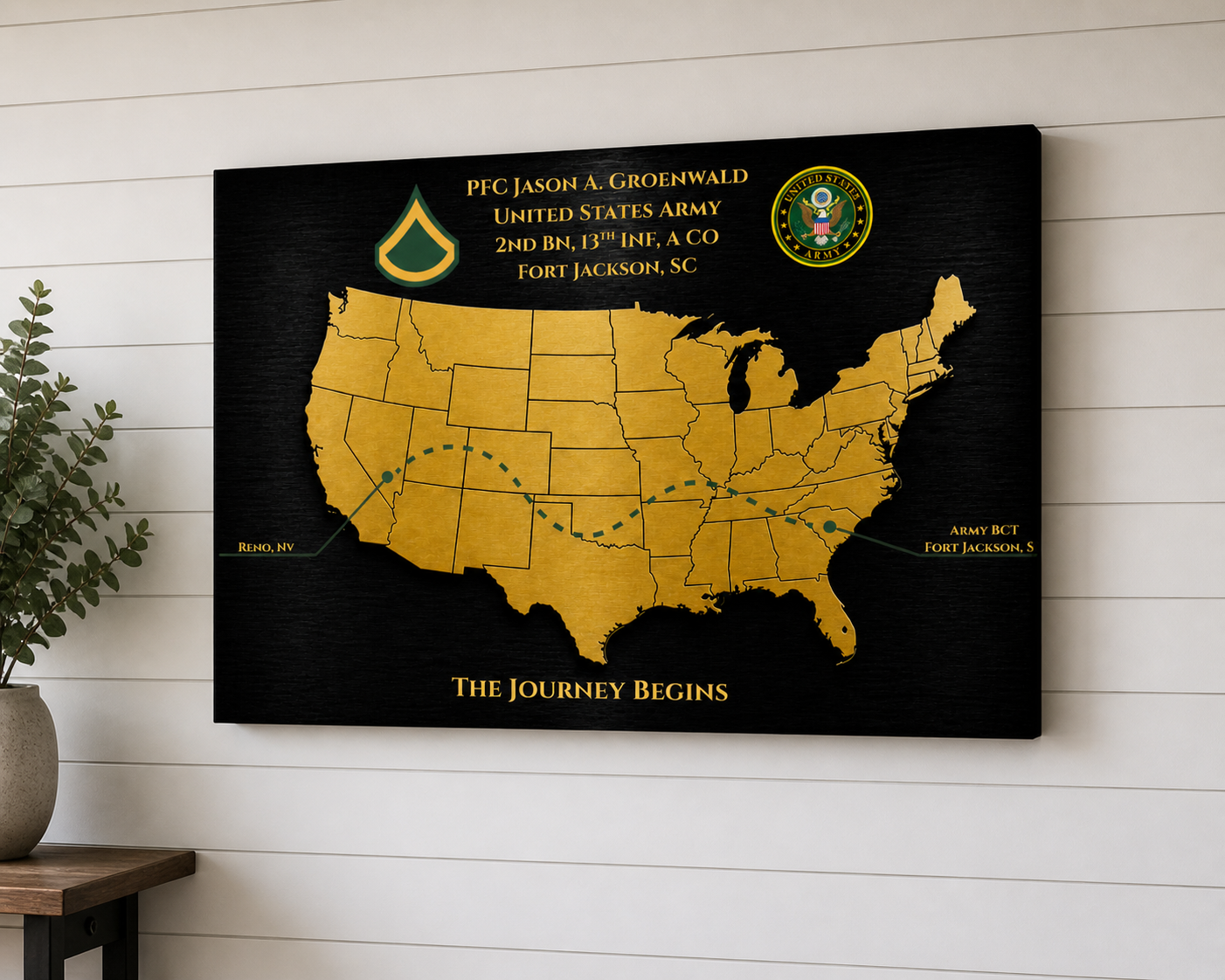 Personalized Army Basic Training Map Gift | Fort Jackson / Fort Sill / Fort Benning | Army BCT Graduation Gift | New Soldier Keepsake