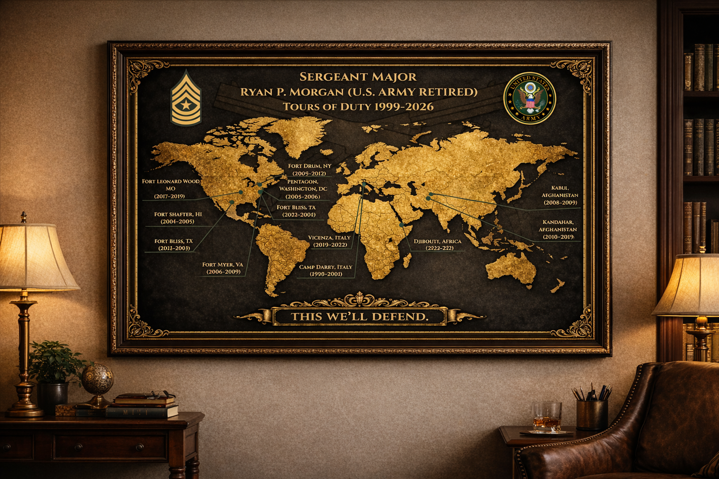 Personalized Army Retirement Map – Custom Army Duty Station Tribute