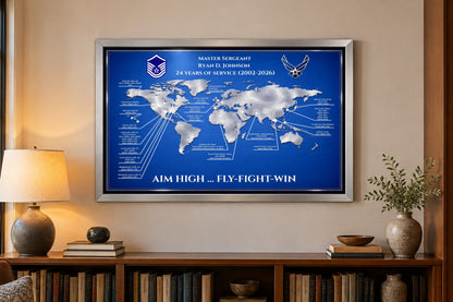 Personalized Air Force Retirement Gift – Custom Duty Station Map